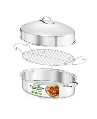 Овальная форма для запекания NutriChef с полированной решеткой и крышкой из нержавеющей стали