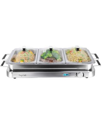 Электрический фуршетный стол MegaChef 3-в-1 и противень для разогрева с тремя противнями емкостью 2,63 литра и противнем для выпечки емкостью 8,6 литра