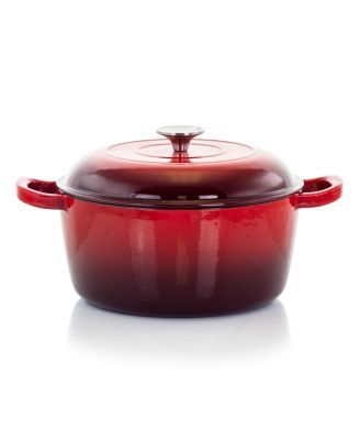 Круглая эмалированная чугунная кастрюля MegaChef объемом 5 литров с красной крышкой