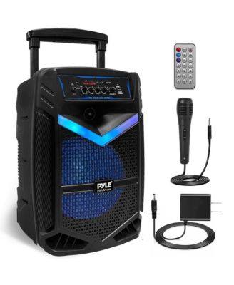 Портативная акустическая система Pyle 15” Bluetooth с перезаряжаемой батареей, подсветкой для вечеринок и микрофоном, черная мощностью 1200 Вт