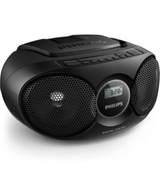 Портативный CD-плеер PHILIPS Boombox с динамическим усилением басов, FM-радио, USB, Вход Aux, Компактный дизайн, Питание от сети переменного тока, Простое управление, черный