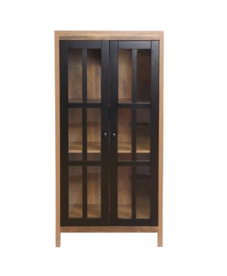 Акцентный 2-дверный шкаф LuxenHome из натурального дерева и стекла