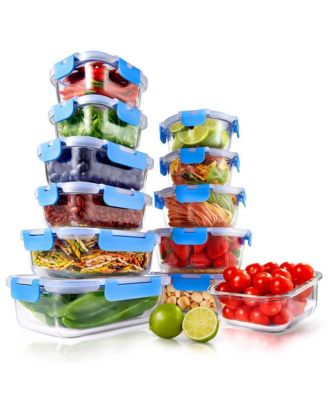 Набор стеклянных контейнеров для хранения пищевых продуктов NutriChef из 24 предметов с герметичными закрывающимися крышками, не содержащими бисфенол А, разных размеров - NCGLBU