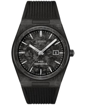 Мужские швейцарские часы Tissot с автоматическим управлением PRX Powermatic 80 на черном каучуковом ремешке 40 мм