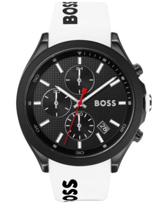 Мужские часы HUGO BOSS с хронографом Velocity на белом силиконовом ремешке 45 мм