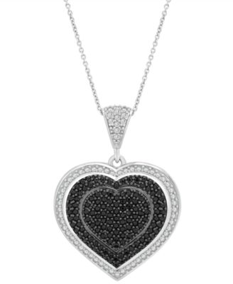 Черно-белое бриллиантовое колье Heart Halo Cluster диаметром 18 дюймов (3/4 карата) из чистого серебра, эксклюзивно в Macy's silver