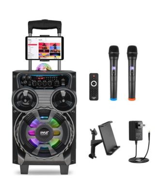 Аудиосистема для караоке Pyle 580 Вт с 8-дюймовым Bluetooth-аккумулятором - TWS, светодиодный дисплей, FM/AUX/MP3/USB/SD, Беспроводной микрофон, Пульт дистанционного управления - черный