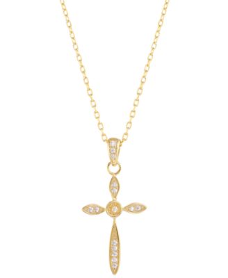 Ожерелье с подвеской в виде креста с кубическим цирконием из стерлингового серебра с позолотой 14 карат, 16-дюймовое + 2-дюймовое удлиняющее золото