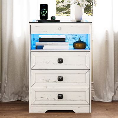 Прикроватная тумбочка Vlsrka Smart LED из дерева с 3-цветными подсветками, выдвижными ящиками и зарядной станцией