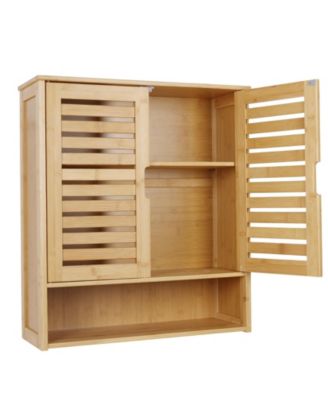 Настенный шкафчик для ванной комнаты UNHO: Кухонный шкафчик для лекарств из бамбукового дерева, установленный на стене, с 3 полками