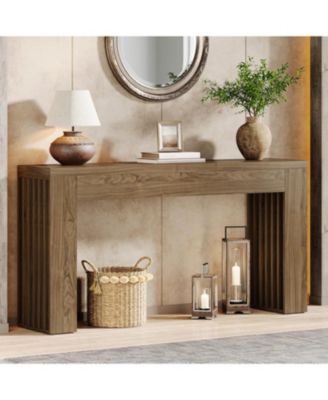 Tribesigns Разрабатывает деревянный консольный диванный столик длиной 59 дюймов за диваном с вертикальными ламельными ножками для прихожей, Прихожей на заказ, Гостиной