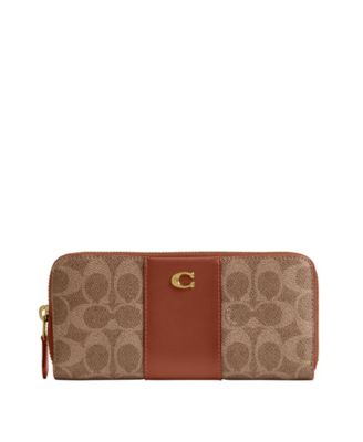 Фирменный холщовый кошелек COACH Essential на тонкой молнии-гармошке коричневый