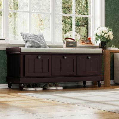 Классическая скамья для хранения Streamdale Furniture с мягким сиденьем и тремя выдвижными ящиками для прихожей и гостиной (Эспрессо) коричневого цвета