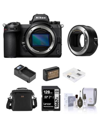 Беззеркальный фотоаппарат Nikon Z 7II с адаптером для крепления FTZ II, Комплект с картой SDXC емкостью 128 ГБ, Сумка, Дополнительный аккумулятор, Зарядное устройство, Защитная пленка для экрана черного цвета