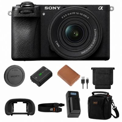 Корпус беззеркальной камеры Sony Alpha a6700 с объективом E PZ 16-50 мм f/3,5-5,6 OSS в комплекте с сумкой для нескольких устройств, SD-картой емкостью 128 ГБ, OTG-кард-ридером, черный