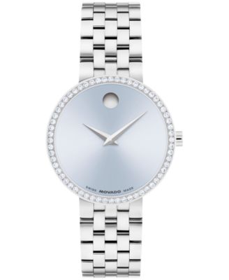 Швейцарские кварцевые часы из нержавеющей стали с бриллиантами, выращенными в лаборатории, Movado Women's Museum Classic, 29,5 мм
