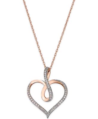 14k Rose Gold Infinity Heart Pendant Double Mount Necklace Diamonds Love Trust 