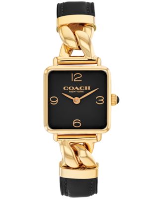 Женские часы COACH Cass золотистого цвета из нержавеющей стали с черным кожаным ремешком, 22 мм