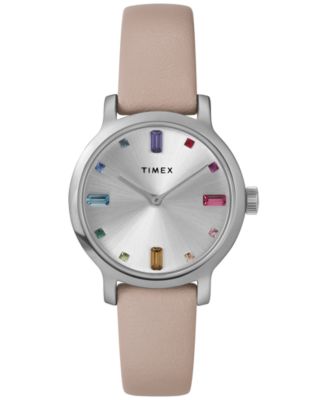 Женские аналоговые часы Timex с розовым кожаным ремешком, 31 мм