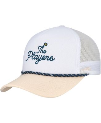 Мужская шляпа для гольфа Barstool Golf Мужская белая/ коричневая шляпа THE PLAYERS Nailhead с холщовой веревкой, регулируемая по размеру