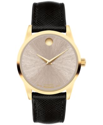 Классические швейцарские часы из черной кожи с автоподзаводом Movado Women's Museum, черные, 33 мм