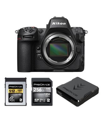 Беззеркальный фотоаппарат Nikon Z8 в комплекте с картой памяти CFexpress емкостью 512 ГБ, картой памяти SDXC емкостью 256 ГБ и двухслотовым кард-ридером черного цвета