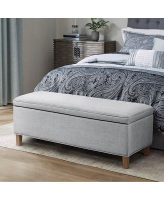 Прямоугольная мягкая скамья для хранения вещей с мягкой закрывающейся крышкой и ножками из цельного дерева для прихожей, спальни или гостиной-The Pop Home