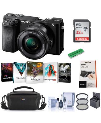 Беззеркальный цифровой фотоаппарат Sony Alpha a6100 с объективом 16-50 мм - В комплекте с чехлом для камеры, картой SDHC емкостью 32 ГБ, комплектом фильтров 40,5 мм, устройством для чтения карт памяти, защитной пленкой для ЖК-дисплея черного цвета