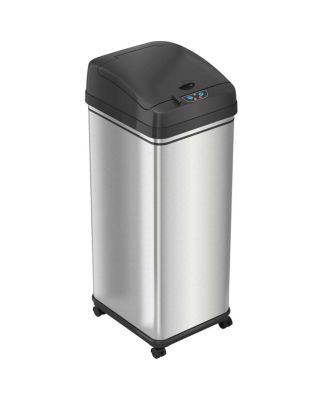 Сенсорное кухонное мусорное ведро iTouchless объемом 50 литров/ 13 галлонов из нержавеющей стали с колесиками и фильтром для поглощения запаха