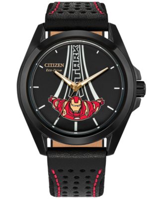 Citizen Eco-Drive Мужские часы Marvel Tony Stark, своего рода знаменитые часы на черном кожаном ремешке, 43 мм, черные