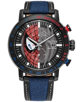 Мужские часы Citizen Eco-Drive с хронографом Marvel Spider-Man Double Vision на синем нейлоновом кожаном ремешке 44 мм