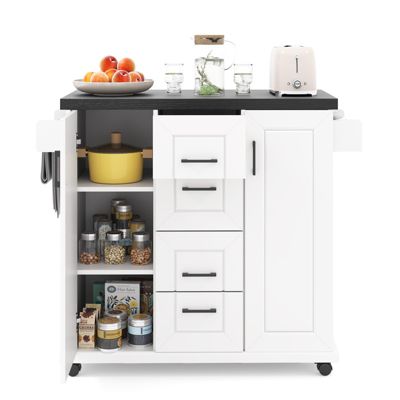 Тележка Volenca Rolling Kitchen Island на колесиках со шкафчиками для хранения белого цвета