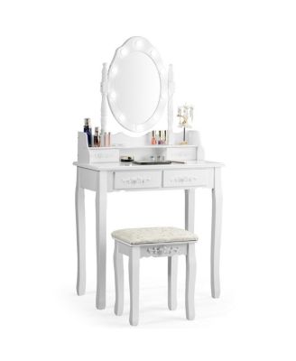 Volenca, 2 шт. Туалетный столик из МДФ с регулируемой яркостью света, Туалетный столик с регулируемой яркостью света и мягкий табурет белого цвета