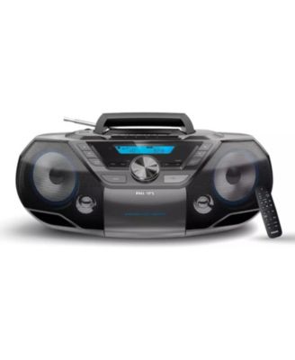 Портативный проигрыватель компакт-дисков PHILIPS Boombox - Bluetooth, USB, MP3, Кассета, FM-радио, Мощный звук, Усиление низких частот, Цифровой дисплей - Непревзойденное качество воспроизведения музыки. черный