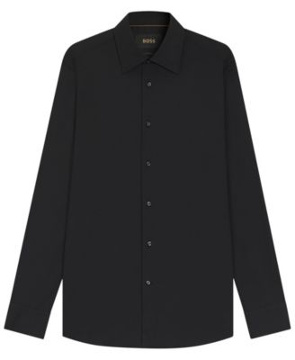 Мужская приталенная рубашка из поплина BOSS by Hugo Boss черного цвета