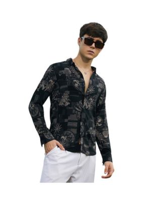 Мужская рубашка Campus Sutra Midnight Black Bloom-Imprint черного цвета