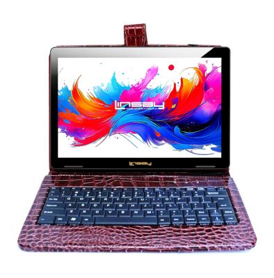 LINSAY 10.1 " Восьмиядерный планшет Android 15 объемом памяти 256 ГБ с коричневой клавиатурой из крокодиловой кожи коричневого цвета