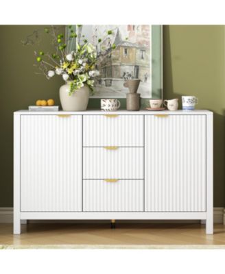 Сервант Streamdale Furniture Wave Design с регулируемыми полками и выдвижными ящиками, мягко закрывающимися дверцами белого цвета