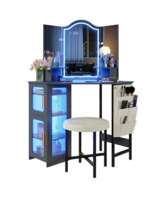 Трехцветный светлый угловой туалетный столик Vlsrka с зеркалом