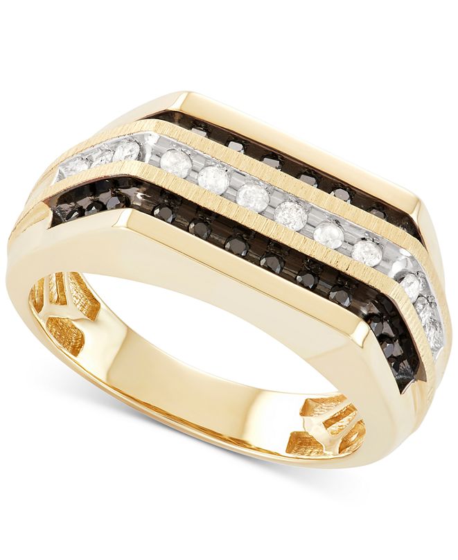 Macy's Men's Diamond Squared ThreeRow Ring (1/2 ct. t.w.) in 10k Gold