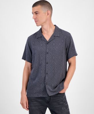 Лагерная рубашка GUESS из жаккарда с короткими рукавами и ромбовидными пуговицами спереди серого цвета