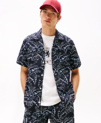 Мужская льняная рубашка Tommy Hilfiger с рисунком и коротким рукавом на пуговицах