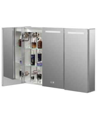 Алюминиевая аптечка Basicwise LED – 3-дверная, Зеркало с защитой от запотевания, Водонепроницаемая, 2 стеклянные полки, Поверхностное/встраиваемое крепление, Серебристый