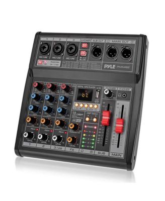 3-канальный аудиомикшер Pyle с интерфейсом USB, встроенным процессором FX, MP3-плеером, разъемами XLR и 6.35 Jack черного цвета