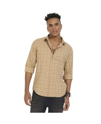 Мужская бежевая рубашка в клетку Campus Sutra из контрастной шотландской ткани