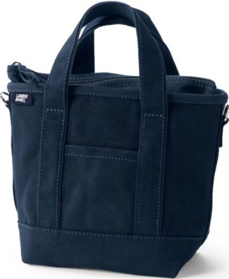 Маленькая однотонная холщовая сумка Lands' End с 3 карманами на молнии сверху