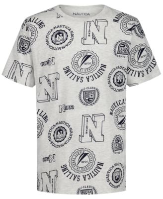 Футболка с коротким рукавом и смешанным принтом для больших мальчиков Nautica, серая
