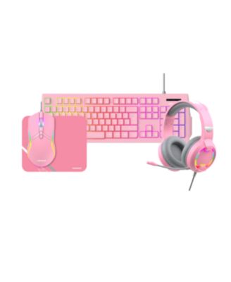 Комбинированная клавиатура RadioShack Mistic Gaming, Мышь, Наушники, RGB-подсветка, Эргономичный дизайн, Розовый, Подключение через USB, Полный игровой набор, розовый