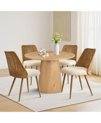 Круглый обеденный гарнитур Maison Boucle из 5 предметов, 35-дюймовый стол на подставке, стулья с обивкой из искусственного ротанга