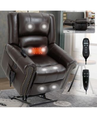 Кресло-подъемник Maison Boucle с двумя двигателями, массажем и подогревом, кожаное электрическое кресло с USB и бесконечным количеством положений, коричневое